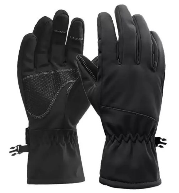 Водоотталкивающие ветрозащитные зимние Softshell тактические на флисе перчатки Черные 9001-М - изображение 1