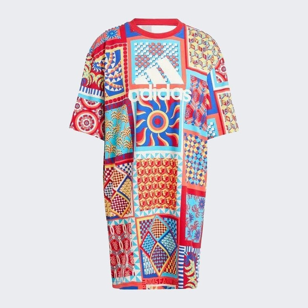 Акція на Сукня-футболка міні літнє жіноче Adidas FARM DRESS IQ4506 XL Boblue/Powred від Rozetka