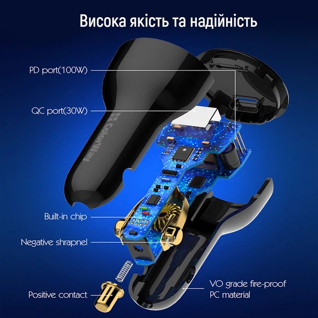 Автомобільний зарядний пристрій Colorway Power Delivery Port PPS USB 5А 100W (USB-A + USB-C) Black (CW-CHA044PD-BK) - зображення 12