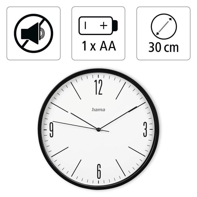 Zegar ścienny Hama Elegance (4047443465412) Czarny - obraz 2