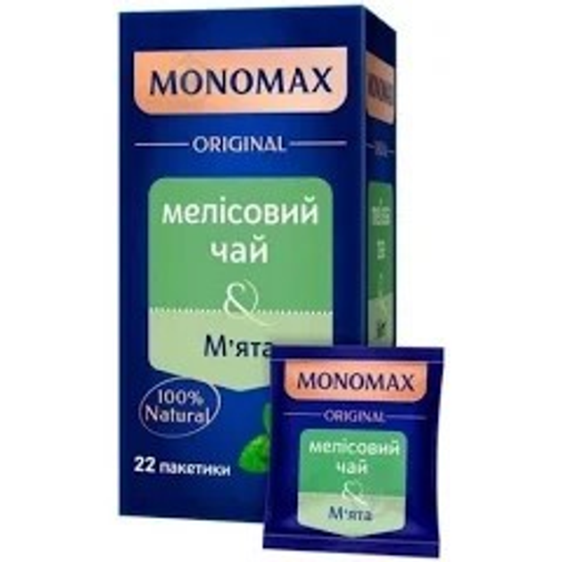 Бленд трав'яного та зеленого чаю МОНОМАХ Меліса та М'ята в пакетиках 22 шт 33 г - зображення 1