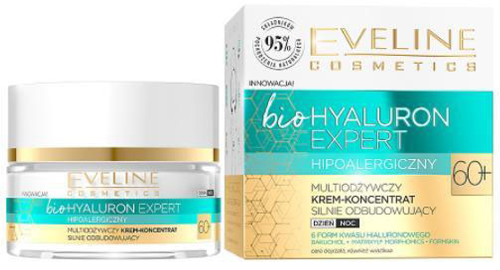 Крем для обличчя Eveline Bio Hyaluron Expert Multi-Nourishing Rebuilding Face Concentrate 60+ 50 мл (5903416007098) - зображення 1