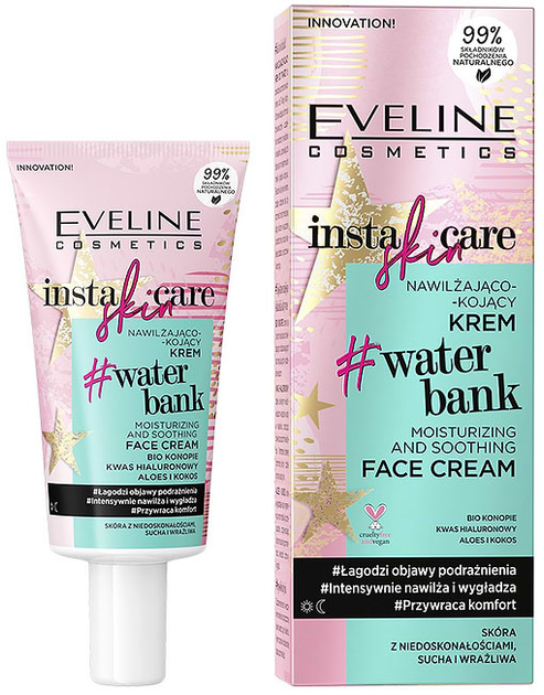 Krem do twarzy Eveline Insta Skin Care Water Bank Moisturizing And Soothing Cream 50 ml (5903416018797) - obraz 1