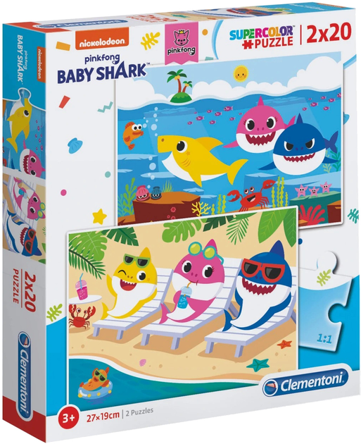 Zestaw puzzle Clementoni Super kolor Baby Shark 2 x 20 elementy (8005125247776) - obraz 1
