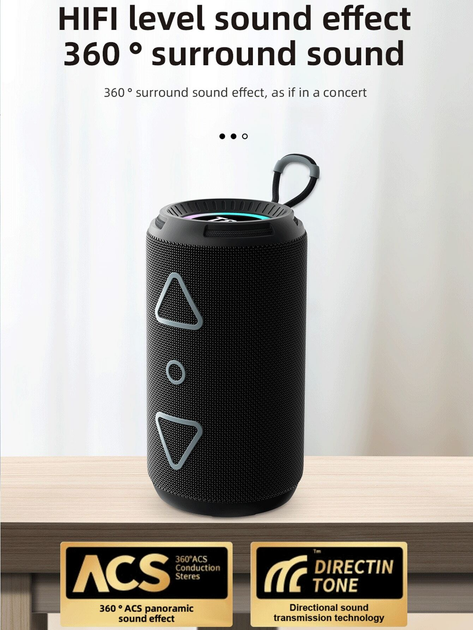 Портативна Bluetooth-колонка TG656 FM-радіо/USB/TF 8W з ремінцем black - зображення 3