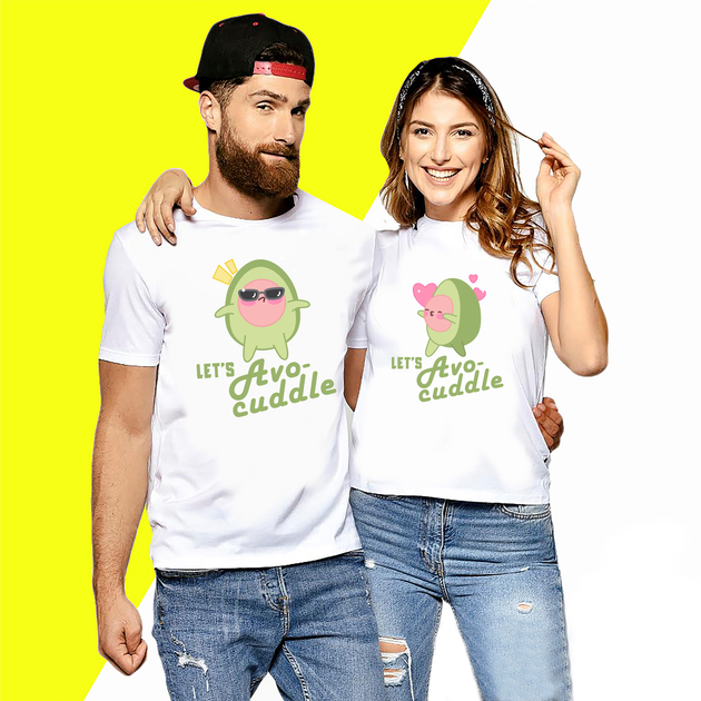 Комплект белых футболок для влюбленных с принтом "Avocado Love. Парочка авокадо. Lets Avocuddle" Кавун ФП012119 S M - изображение 2