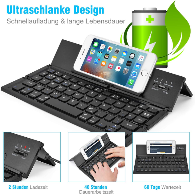 Бездротова клавіатура складана VHG CL-888 Foldable Bluetooth Keyboard, Black - зображення 3