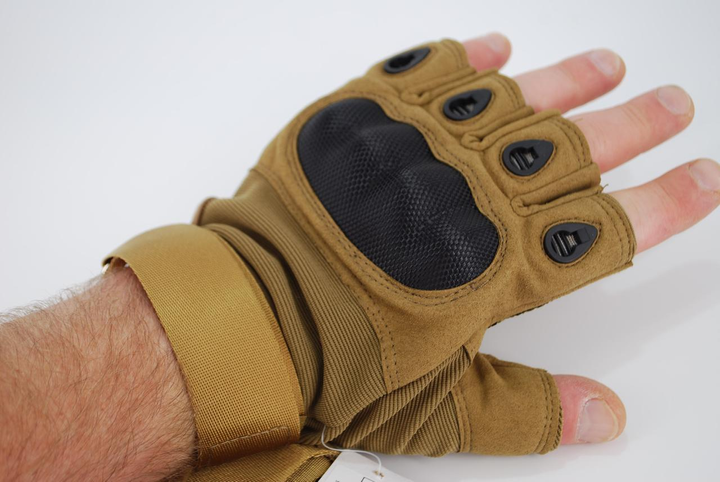 Тактичні рукавички без пальців з карбоновими накладками 9068_XL_Beige - зображення 2