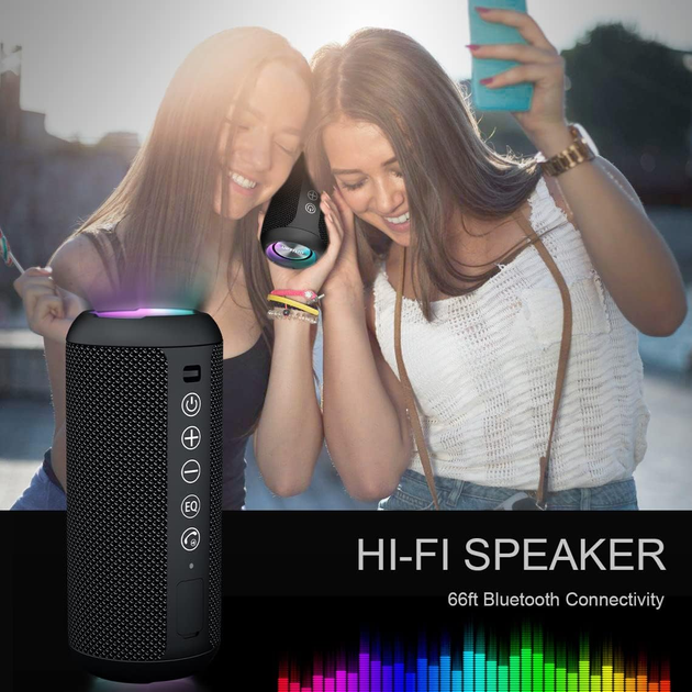 Bluetooth колонка Ortizan з кольоровим світлодіодним підсвічуванням, захистом від води IPX7 та об'ємним звуком на 360° - изображение 4