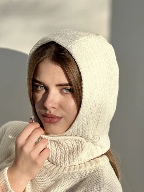 Капор женский теплый из ангоры D.Hats молочный с узором - Фото 1 Капор женский теплый из ангоры D.Hats молочный с узором - изображение 1