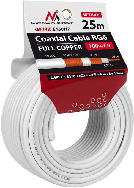 Kabel koncentryczny Maclean RG6 25 m White (5902211114178) - obraz 1