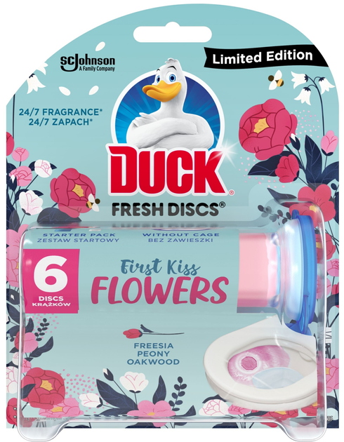 Диски чистоти для унітазу Duck First Kiss Flowers 36 мл (5000204283839) - зображення 1