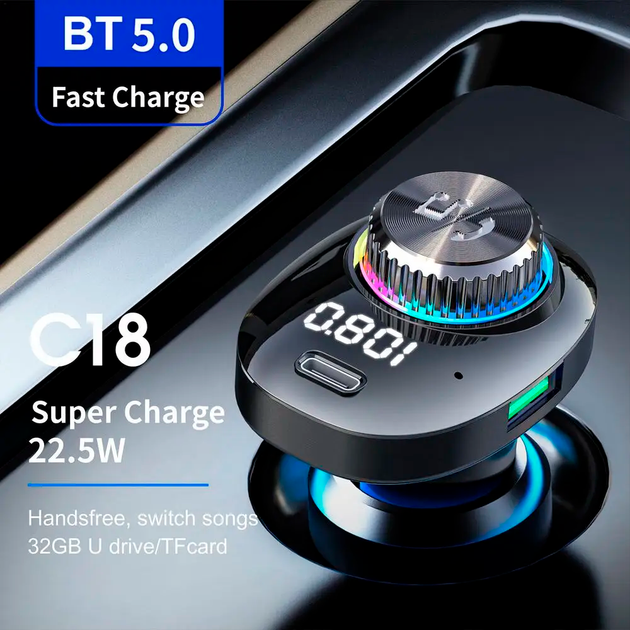 Автомобильный FM ФМ модулятор Terra С18, Bluetooth 5.0, трансмиттер, быстрая зарядка - изображение 7