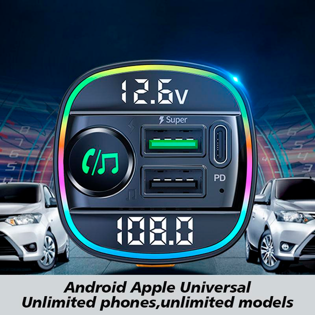 Автомобильный FM ФМ модулятор Terra С22, Bluetooth 5.0, трансмиттер, вольтметр, быстрая зарядка QC3.0 - изображение 6