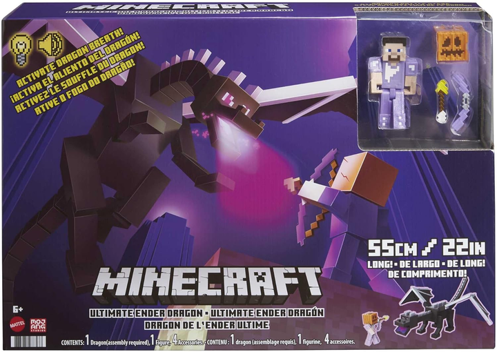Figurka Smoka Endera i Steve'a Mattel ​Minecraft Ultimativer Enderdrache (50 cm) mit Steve Figur (SIOC) (0194735077366) - obraz 1