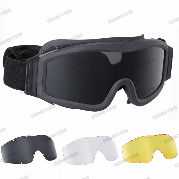 Тактичні окуляри DEMEYSIS військові вітрозахисні 3 лінзи Black - зображення 1