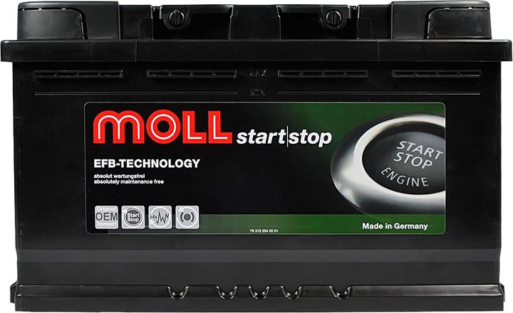 Автомобильный аккумулятор MOLL Start-stop EFB 12 В 80 А/час 800 A (4027701820801) - изображение 1
