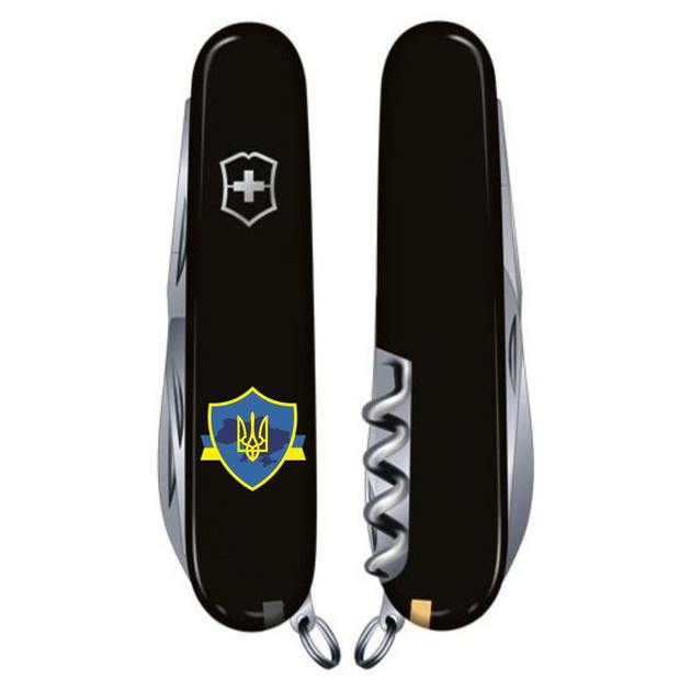 Нож Victorinox Spartan Ukraine 91 мм Чорний Тризуб на щиті зі стрічкою (1.3603.3_T1070u) - изображение 2