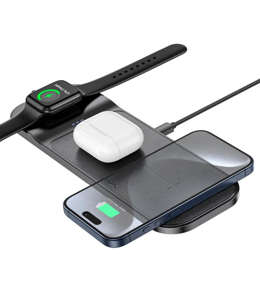 Бездротова зарядка Qi HOCO Step 3in1 wireless fast charger CQ5 (iWatch) 22.5W black - зображення 3