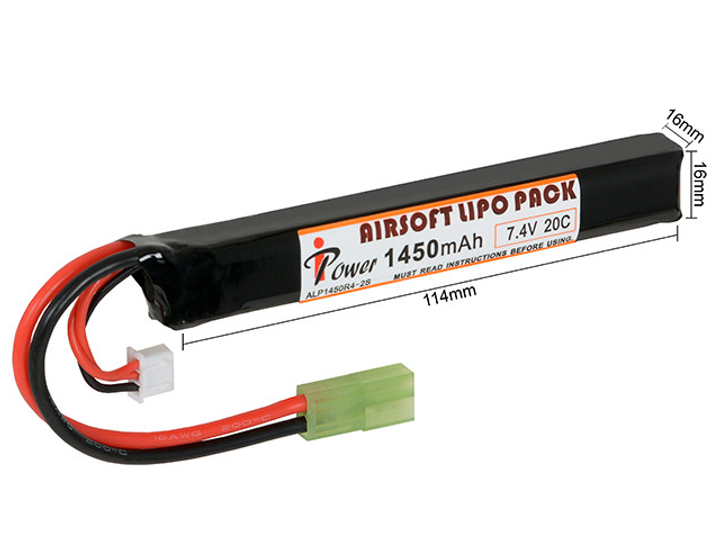 Акумулятор Li-Po 1450mAh 7.4 V 20C -Stick [IPower] (для страйкболу) - зображення 2