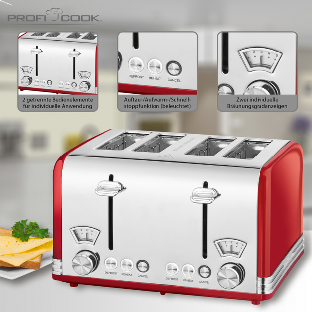 Тостер Profi Cook PC-ТА 1194 Red - зображення 6