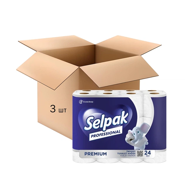 Папір туалетний целюлозний Selpak Professional Premium 3-х шар. 24 рул/уп (3 уп/ящ) - Фото 1 Папір туалетний целюлозний Selpak Professional Premium 3-х шар. 24 рул/уп (3 уп/ящ) - зображення 1
