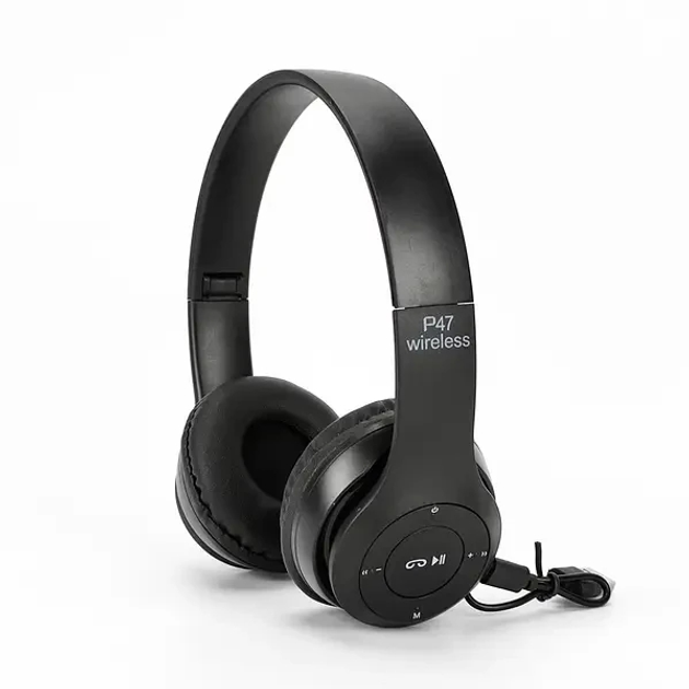 Беспроводные Наушники P-47 Bluetooth + MicroSD + FM Радио Черный ...