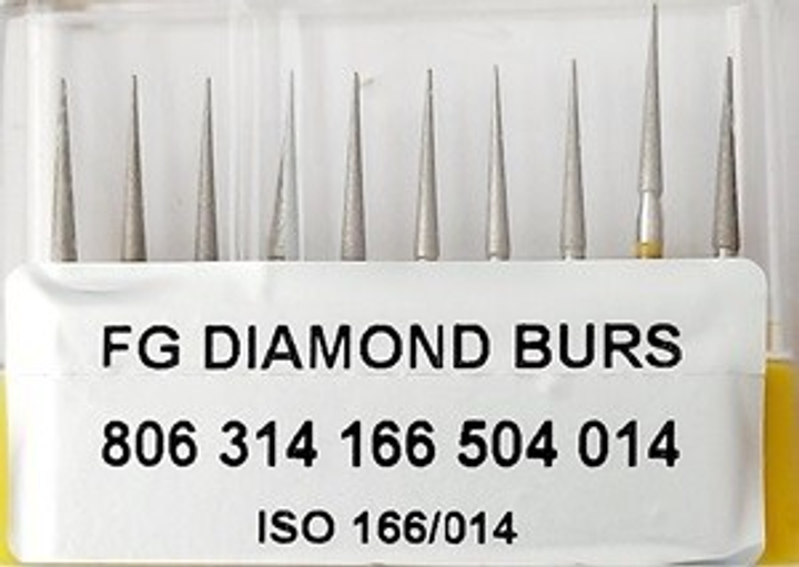 Бор алмазний FG стоматологічний турбінний наконечник упаковка 10 шт UMG КОНУС 1,4/10,0 мм 314.166.504.014 - зображення 1