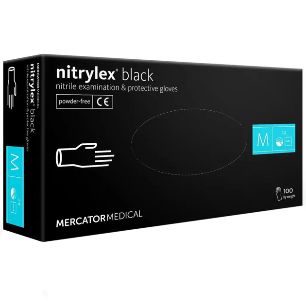 Нітрилові рукавички Nitrylex Black чорні M 50 пар - зображення 1