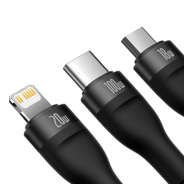 Кабель Baseus Flash Series 2 One-for-three Fast Charging Cable Type-C to M+L+C 100 W 1.5 м Black (CASS030201) - зображення 2