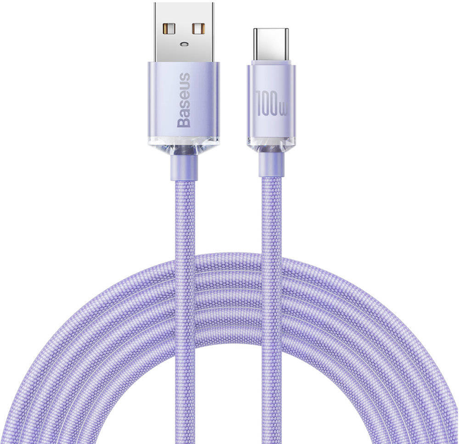 Kabel Baseus Crystal Shine Series Fast Charging Data Cable USB to Type-C 100 W 2 m Purple (CAJY000505) - obraz 1
