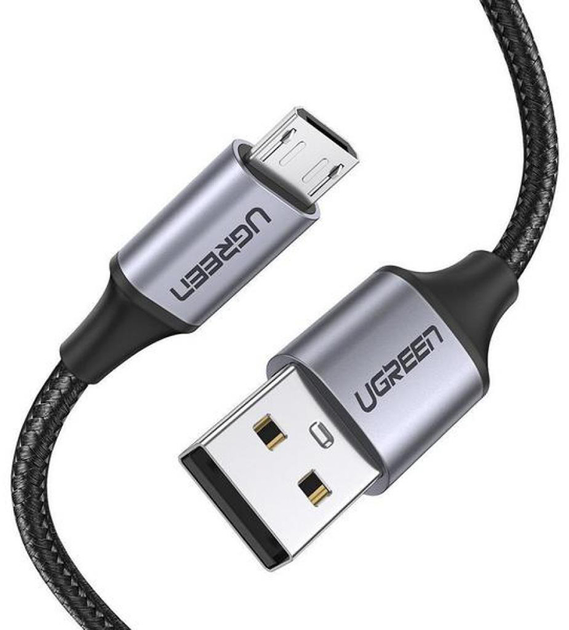 Kabel Ugreen US290 USB 2.0 to Micro Cable Nickel Plating Aluminum Braid 2 A 2 m Black (6957303861484) - obraz 1