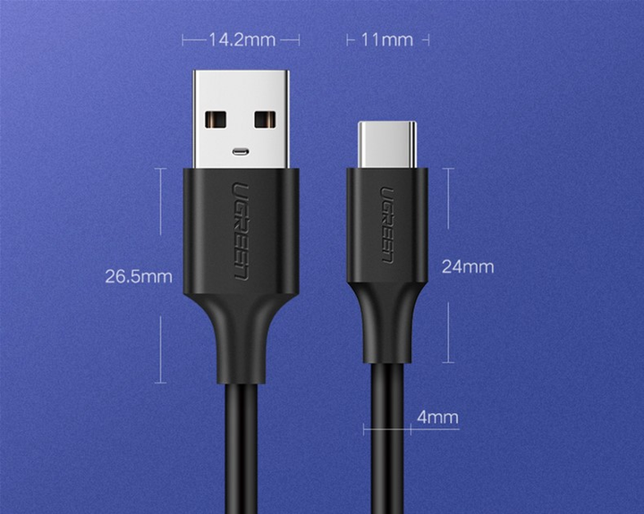 Kabel Ugreen US287 USB 2.0 to USB Type-C Cable Nickel Plating 3 A 0.5 m Black (6957303861156) - obraz 2