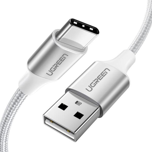 Kabel synchronizacyjny Ugreen US288 USB - Type-C Cable Aluminum Braid 1 m White (6957303861316) - obraz 1