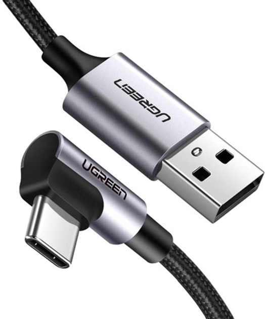 Кабель Ugreen US284 USB 2.0 to Angled USB Type-C Cable Aluminum Shell with Braided 3 А 2 м Black (6957303859429) - зображення 1