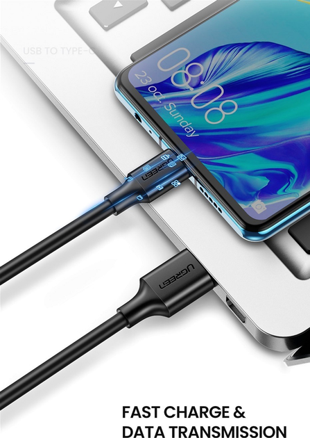Kabel Ugreen US184 USB 3.0 to USB Type-C Male Cable Nickel Plating 2.4 A 2 m Black (6957303828845) - obraz 4