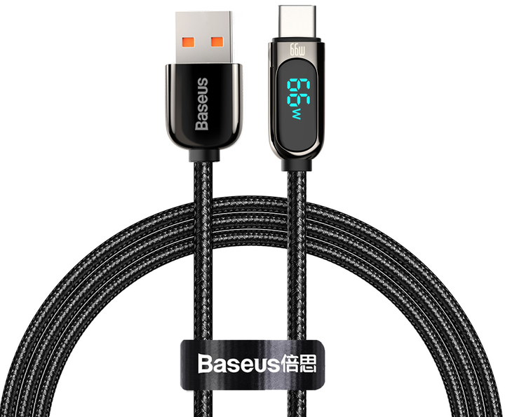 Kabel Baseus Display Fast Charging Data Cable USB to Type-C 66 W 1 m Black (CASX020001) - obraz 1