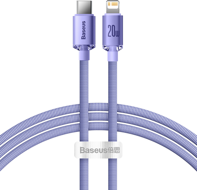 Kabel Baseus Crystal Shine Series Fast Charging Data Cable Type-C to iP 20 W 2 m Purple (CAJY000305) - obraz 1