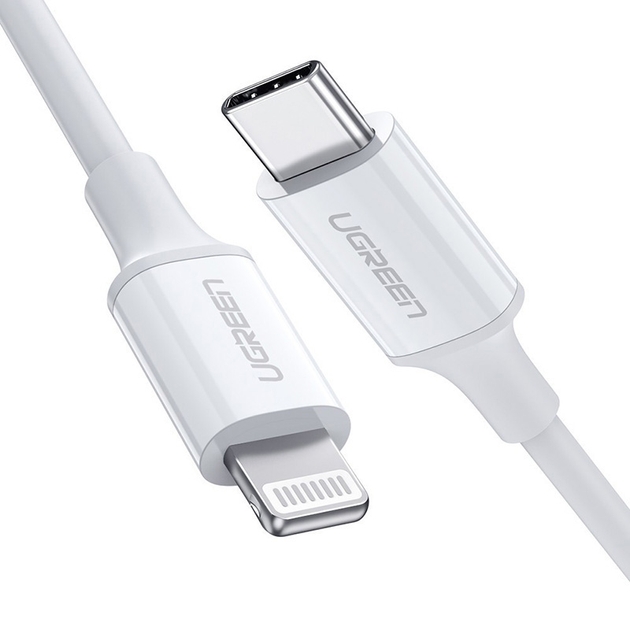 Kabel Ugreen US171 USB 2.0 Type-C M-Lightning m 3 A Nickel Plating ABS Shell 1.5 m White (6957303867486) - obraz 2