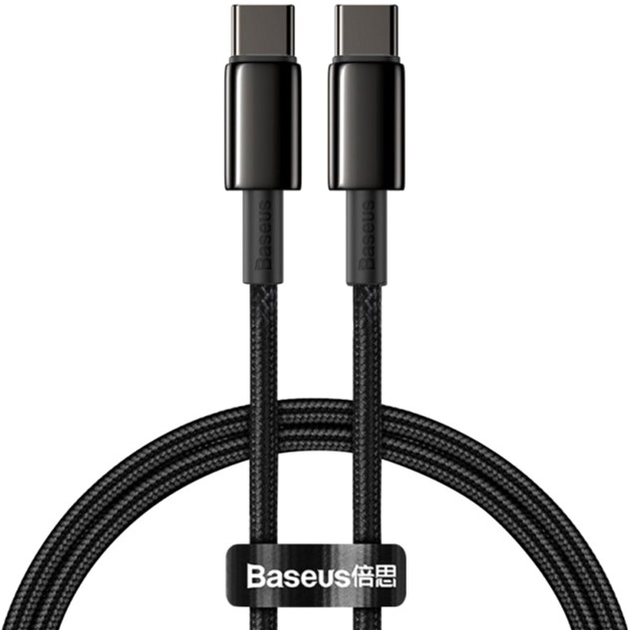 Kabel Baseus Tungsten Gold Fast Charging Data Cable Type-C to Type-C 100 W 1 m Black (CATWJ-01) - obraz 1