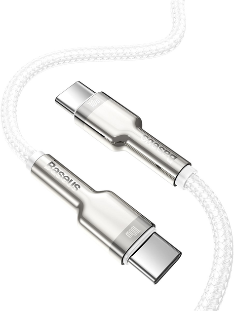Кабель Baseus Cafule Series Metal Data Cable Type-C to Type-C 100 Вт 1 м White (CATJK-C02) - зображення 3