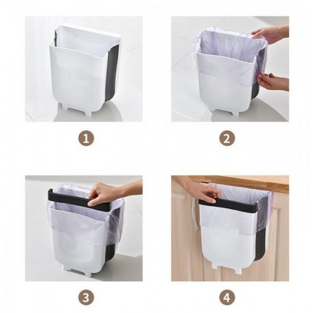 Складное мусорное ведро на дверь Foltable Trash Bin серое от продавца ...