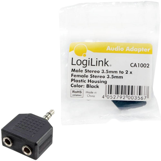 Адаптер LogiLink Stereo Jack 3.5 mm - 2 x 3.5 mm F/M Black (4052792003567) - зображення 2