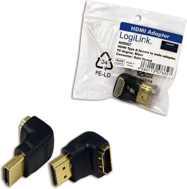 Адаптер кутовий LogiLink HDMI - HDMI F/M Black (4052792005905) - зображення 2