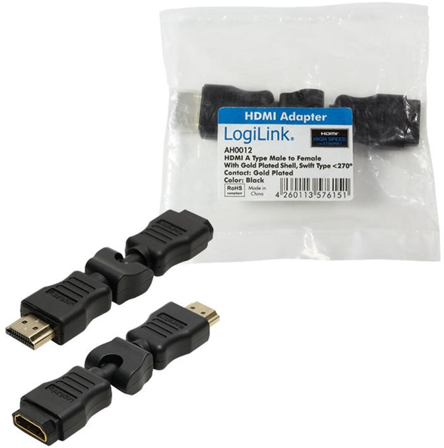 Adapter kątowy LogiLink HDMI - HDMI M/F Black (4052792008265) - obraz 1