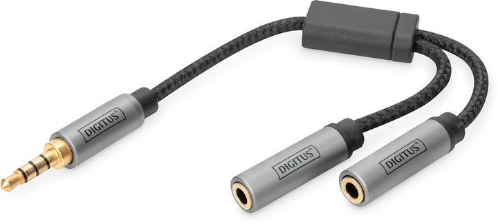 Kabel adapter Digitus mini Jack 3.5 mm - 2 x mini Jack 3.5 mm M/F 0.2 m Black (4016032481324) - obraz 1