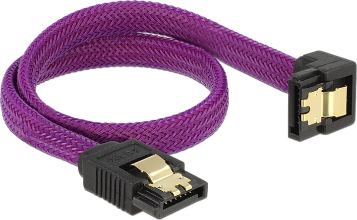 Kabel kątowy Delock SATA - SATA M/M 0.3 m Purple (4043619836956) - obraz 1