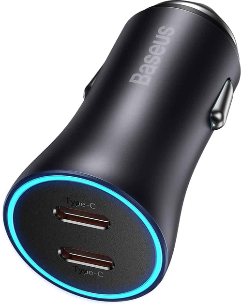 Автомобільний зарядний пристрій Baseus Golden Contactor Pro Dual Fast Charger Car Charger C+C 40 Вт Dark Gray (CGJP000013) - зображення 1