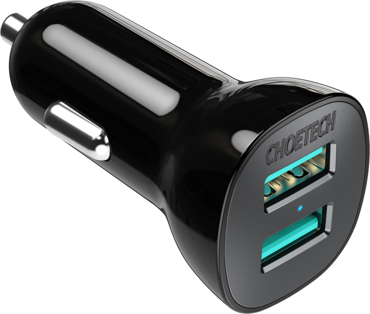 Автомобільний зарядний пристрій Choetech C0051-BK 2 USB Type-А QC3.0 (6971824976120) - зображення 2
