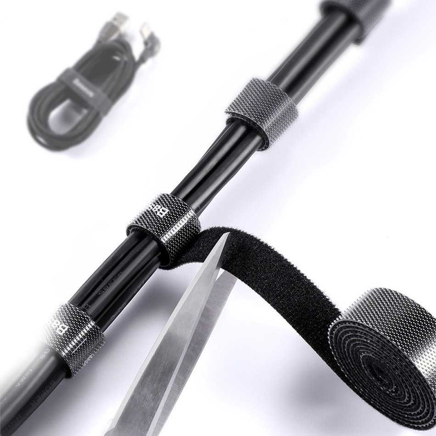 Органайзер для кабелів Baseus Rainbow Circle hook and loop Straps Velcro 3 м Black (ACMGT-F01) - зображення 8